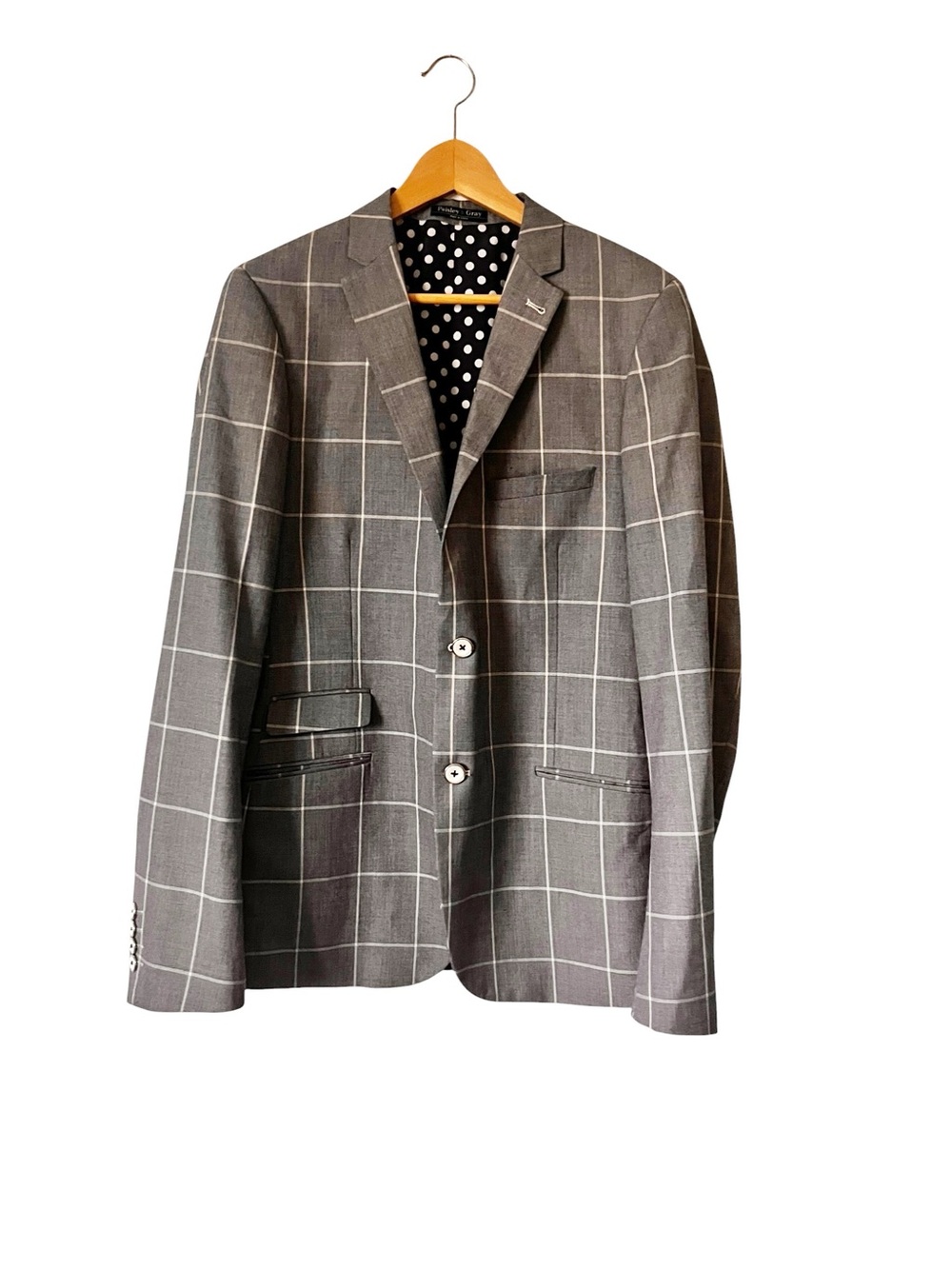 Paisley & Gray Ashton Slim Skinny Fit Gray Windowpane Check Jacket Coat 42L